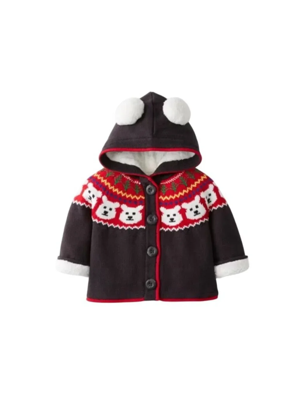 Hanna Andersson Sherpa Sweater Nordic Fair Isle Polar Bear Hoodie gray& red 2T